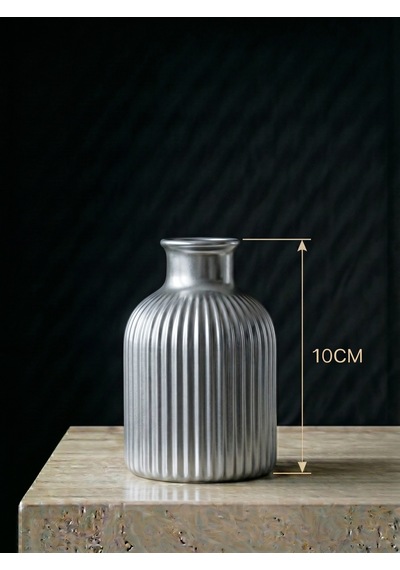 Premium - Krom Renk - 10cm - Kendinden Kokulu - Çizgili Pampas Vazosu
