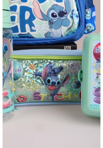 X Dekomus Lisanslı Stitch "ıconic Blue Collection" Okul, Termoslu Beslenme Ve Kalem Çantası, 500 Ml Matara Ve Beslenme Kabı Seti Altın