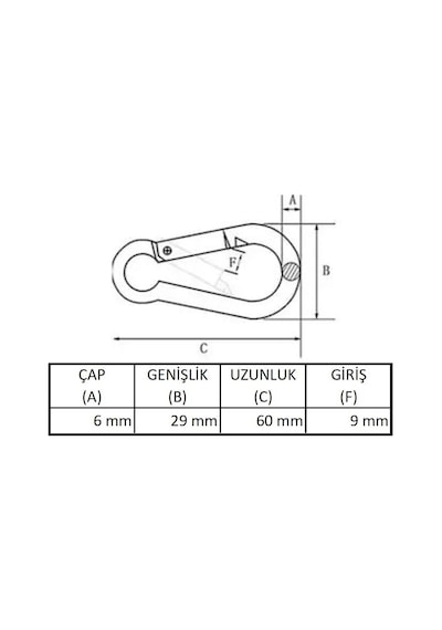Galvanizli Vidalı Kilitli Karabina, 6 Mm, Askı, Çengel, Kanca, Anahtarlık 4 Adet