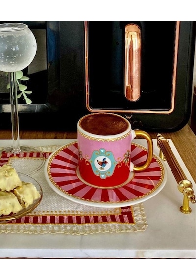 6'lı Pink Bird Soho Kahve Fincanı-3984 Çok Renkli
