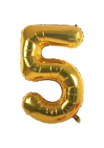Folyo 5 Rakamı Balon 100 Cm Gold Altın Büyük Boy 40inc Beş Rakam Folyo Balon