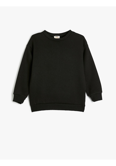 Koton Oversize Basic Sweatshirt Uzun Kollu Bisiklet Yaka Şardonlu Siyah 5wkb10571tk Siyah