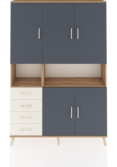 Arges Dolap 7 Raflı 4 Çekmeceli 5 Kapaklı 132x30x195 Çam-antr... Çam