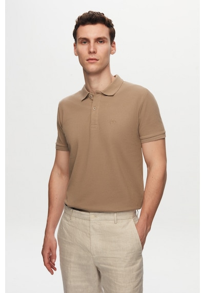 D's Damat Ds Damat Regular Fit Vizon Pike Dokulu %100 Pamuk Kıvrılmaz Polo Yaka Nakışlı T-shirt 4HC14ORT51000 Vizon