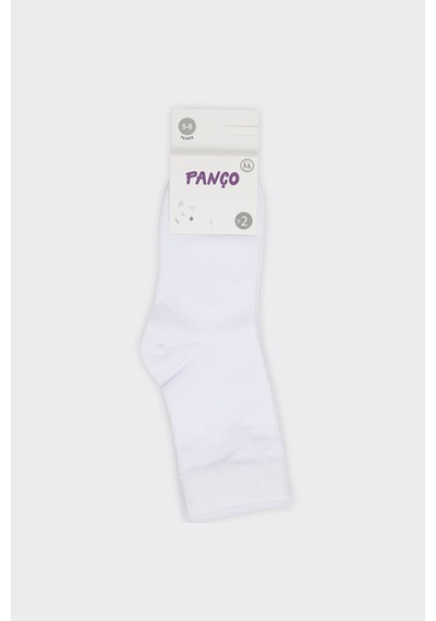 Panço Unisex Çocuk 2'li Basic Beyaz Soket Çorap