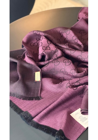 Miorel Scarfs İnce Kumaş G Desen Pamuklu Şal Yün İpek Şal 4 Mevsim Çift Taraflı Mürdüm
