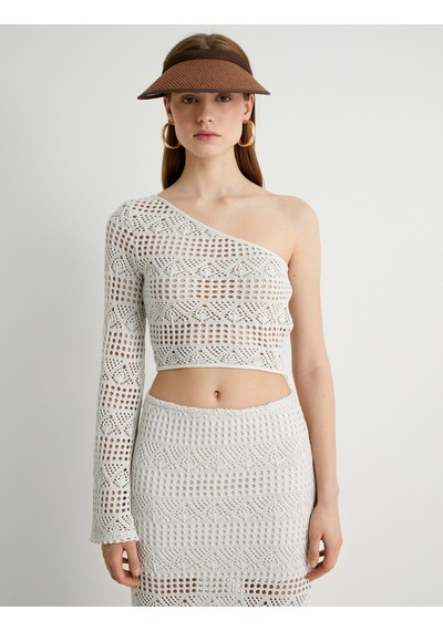 Koton Kroşe Tek Kol Bluz Crop Uzun Kollu Ekru 4sal60059ık Ekru