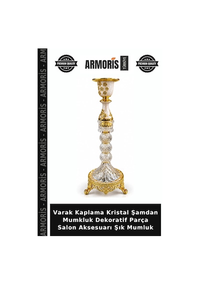 Varak Kaplama Kristal Şamdan Mumkluk Dekoratif Parça Salon Aksesuarı Şık Mumluk Çok Renkli
