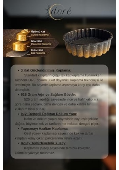 Turta Ve Tart Kek Kalıbı Royal Gold Kalın Döküm Üç Katmanlı Kaplama 525 Gram .