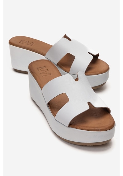 Luvishoes Luvi Shoes Lıa Beyaz Cilt Hakiki Deri Kadın Dolgu Topuklu Terlik Beyaz