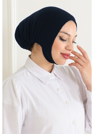 Melodi Scarf Kadın Tesettür Geniş Hacimli Pratik Ense Ve Çene Altından Geçmeli Kaymayan Çeneli Bone Lacivert Lacivert