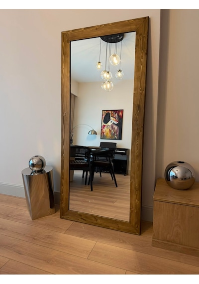 Doğal Ahşap Çerçeveli 180x80 Cm Ceviz Ayaklı Boy Aynası