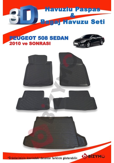Peugeot 508 2010 ve Sonrası Paspas ve Bagaj Havuzu Seti Siyah