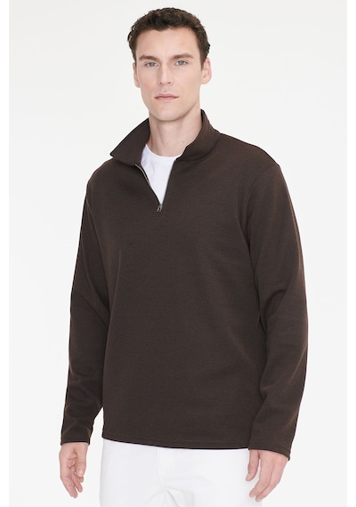 Ac&Co / Altınyıldız Classics Erkek Kahverengı Pamuklu Standart Fit Normal Kesim Polo Yaka Sweatshirt Kahverengi