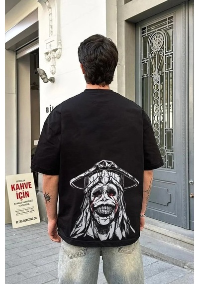 Erkek Kısa Kol Tişört Bisiklet Yaka Yıldırım Baskılı Oversize T-shirt - Siyah