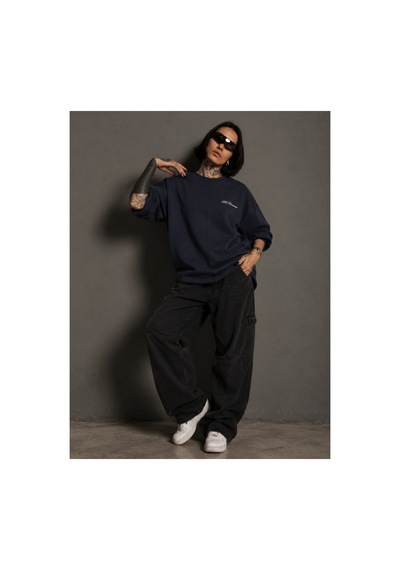 Hk Premium Sweatshirt Bisiklet Yaka Hk Premium Logolu Erkek Basic Lacivert