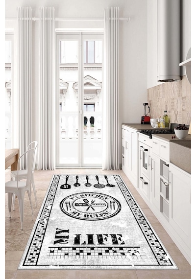 West Home Dijital Baskı Yıkanabilir Kaymaz Taban Leke Tutmaz Beyaz Mutfak Halısı Ve Mutfak Yolluk Wh 442 White