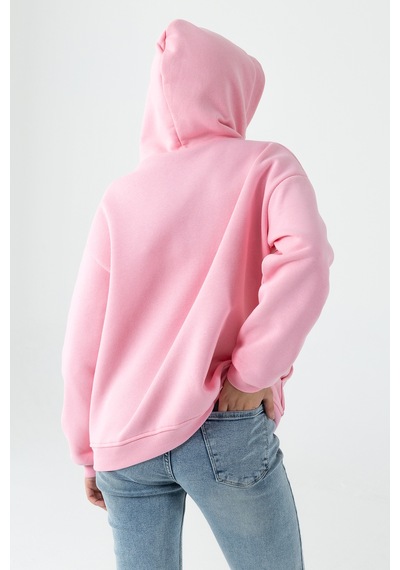 Giysa Kadın Kapüşonlu Fermuarlı Şardonlu 3ip Sweatshirt Pembe - 9015 - 264401 Pembe