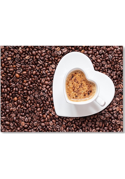 Cakasepetim Kahve Çekirdekleri, Kalpli Fincanda Cappucino Ahşap Mdf Tablo