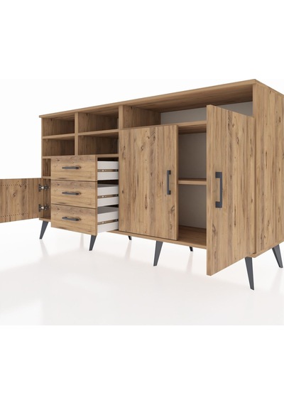 Kronos Konsol 7 Raflı 3 Çekmeceli 3 Kapaklı 176x59x99 Çam-çam Çam-çam