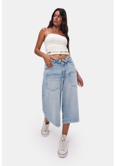 Itsbasic Kadın Mavi 4s6-3 Süper Baggy Fit Kemer Detaylı Maxi Boy Denim Jort