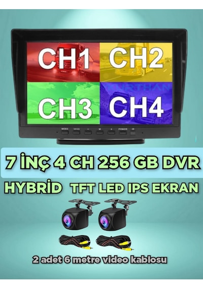 2 Adet 170'' Balık Gözü Lens Geniş Açı Kamera 7 İnç Dvr Monitör