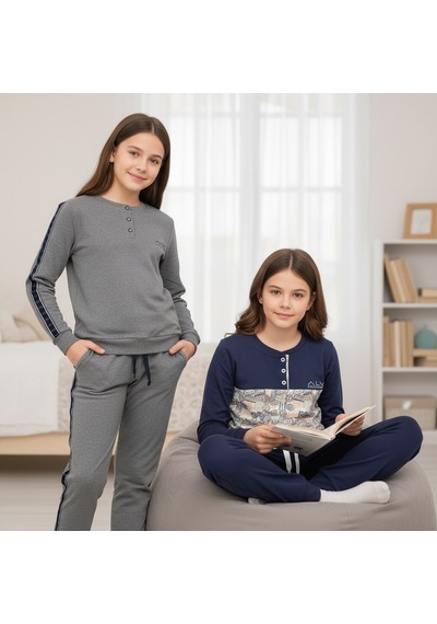 Bonbon Genç Kadın Pamuklu 2 Adet 2'li Pijama Takımı Al507 V2, Al501 V2 Bb2455 Çok Renkli