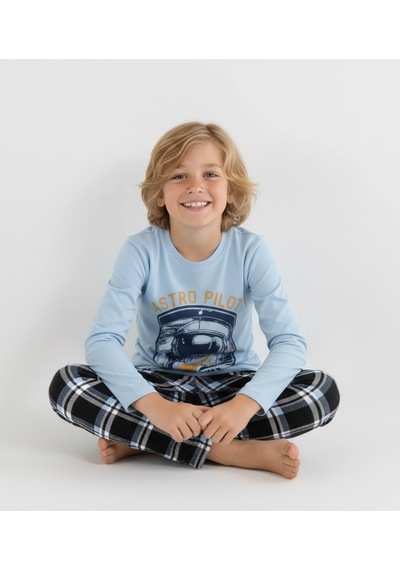 Vitmo Erkek Çocuk Uzun Kollu %100 Pamuklu Pijama Takımı Astro Pilot Mavi