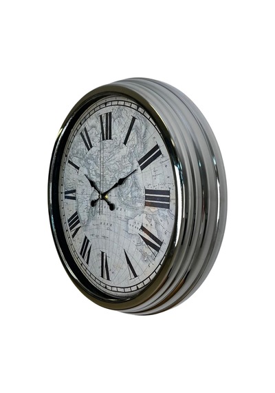 River World Duvar Saati 40 Cm Metal Silver Atlas Çok Renkli