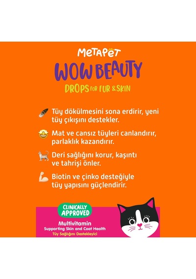 Kedi Tüy Dökülmesi Önleyici Vitamin Damlası, Tüy Dökümü Önleyici, B Complex Biotin Çinko, Kolajen, Balık Ya