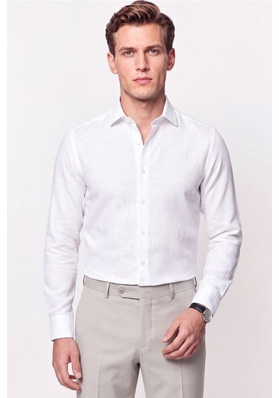 Slim Fit İtalyan Yaka Beyaz Gömlek G 1610