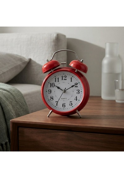 Çalar Saat 21 Cm Kurmalı Alarm Lı Çalar Saat Büyük Boy Retro Vintage Çift Çanlı Komodin Saati Kırmızı