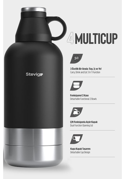 Stevig 4 Multi-cup Çelik Termos 1,9 Lt. Black St-212