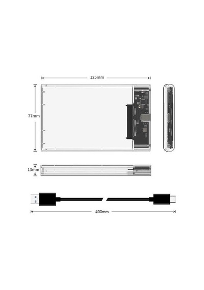 2.5 Sata Type C Usb 3.1 Usb 3.0 Şeffaf Harici Ssd Hdd Hard Disk Kutusu