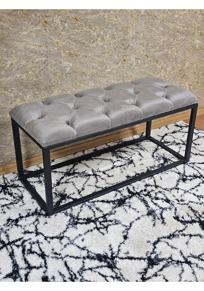 Zafir Siyah Boyalı Diktörtgen 100 Cm X 40 Cm Oturak Puf - Bench - Makyaj Oturağı - Oturak Gri