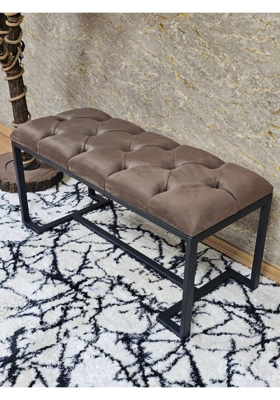 Zafir Siyah Boyalı - L - Ayaklı 100 Cm X 38 Cm Oturak - Bench - Makyaj Taburesi - Makyaj Oturak Kahverengi