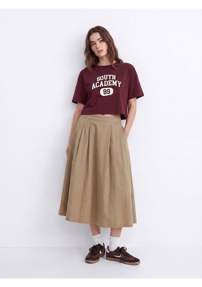 LTB Relaxed Fit Pileli Midi Bej Etek