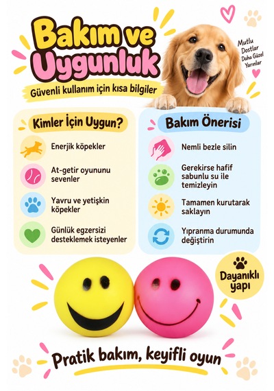Happy Pet Smiley Ball Gülen Surat Desenli Sesli Köpek Oyuncağı 2 Li Paket