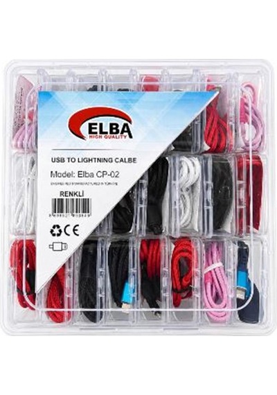 Elba Cp-02 Şeffaf Kutulu Usb To Lightning Kırmızı,beyaz,pembe,siyah,lacivert 24lü Şarj Kablosu