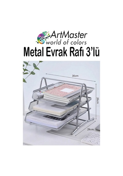 Gümüş Gri Metal Evrak Rafı 3 Lü 1 Paket Masaüstü A4 Dosya 3 Katlı Düzenleyici Kağıt Tepsisi Metal Fileli Hareketli Gümüş Gri