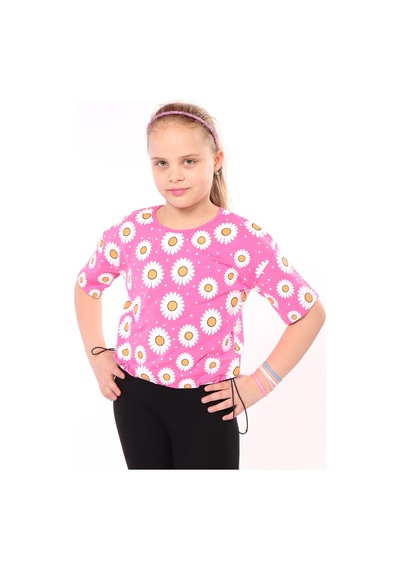 Toontoy Kids Kız Çocuk Baskılı Bisiklet Yaka Kısa Kollu Tişört - Beli Ayarlanabilir Fuşya