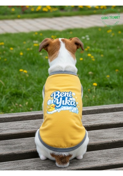 Sarı Beni Yıka Baskılı Kedi Ve Köpek Kıyafeti Evcil Hayvan Tişörtü Elbisesi Medium/m/beden 2