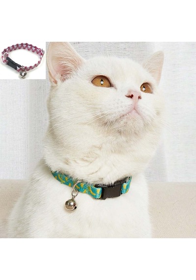 Pembe-beyaz Renkli, Zilli Ayarlanabilir Kedi Tasması, Kedi Aksesuarı Boyun Tasması 1 Adet
