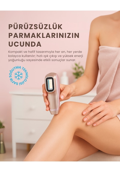 Mieco Safir Soğutma Özellikli ipl Lazer Epilasyon Aleti (Safir Cam)-Rosegold + Gözlük ve Çanta Hediyeli