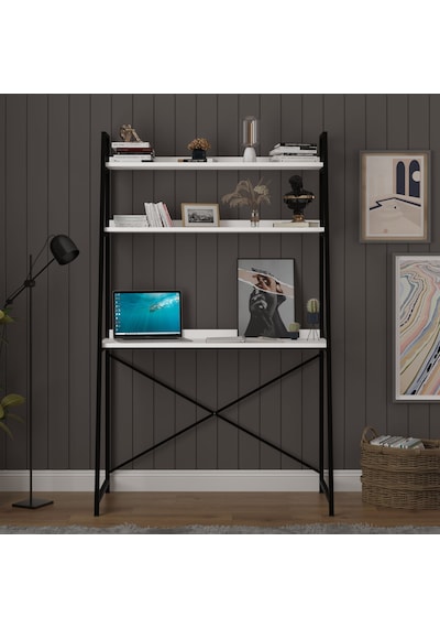Asra Trend Metal Kitaplıklı Çalışma Masası METALKÇM01 %100 MDF Raf Üniteli Beyaz