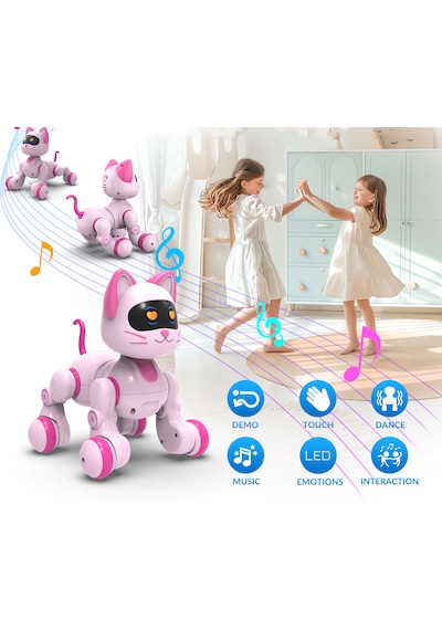 Uzaktan Kumandalı Şarjlı Akıllı Kedi - Interaktif, Eğitici Işıklı Müzikli Ve Dansçı Robot Oyuncak Pembe