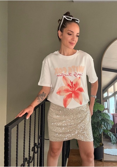 Ali Butik Ekru White Fox Baskılı Tişört