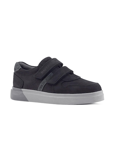 Rakerplus Hakiki Deri Siyah Nubuk Gri Cırtlı Erkek Çocuk Sneaker Siyah