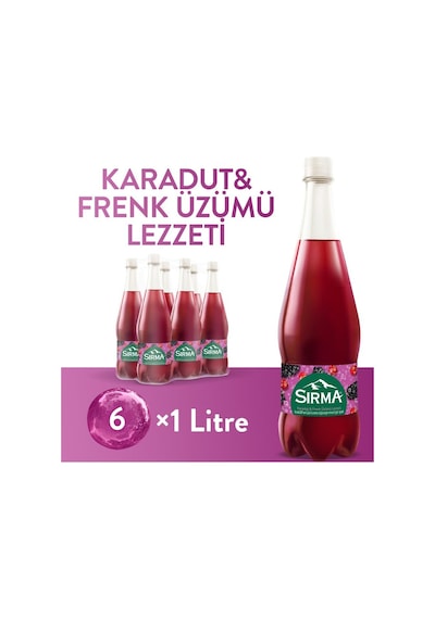 Sırma B Vitaminli Karadut & Frenk Üzümü Aromalı Doğal Maden Suyu 1 Lt X 6 Adet