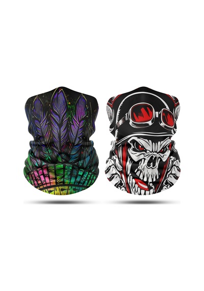 Dair Kuru Kafa Desenli 2'li Set Boyunluk Bandana Outdoor Balaklava Yüz Maskesi Kafa Bandı